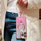 For iPhone 16 Pro Max Dual-Love Feather  Gradient Glitter Bracelets Magsafe TPU Phone Case(Pink) - 2