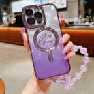 For iPhone 16 Pro Max Dual-Love Feather  Gradient Glitter Bracelets Magsafe TPU Phone Case(Purple) - 1