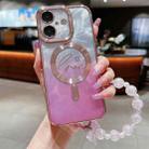 For iPhone 16 Plus Dual-Love Feather  Gradient Glitter Bracelets Magsafe TPU Phone Case(Pink) - 1