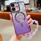 For iPhone 16 Plus Dual-Love Feather  Gradient Glitter Bracelets Magsafe TPU Phone Case(Purple) - 1