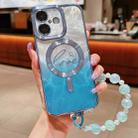 For iPhone 16 Dual-Love Feather  Gradient Glitter Bracelets Magsafe TPU Phone Case(Blue) - 1