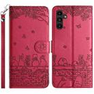 For Samsung Galaxy S24 FE 5G Cat Embossing Pattern Leather Phone Case with Lanyard(Red) - 1