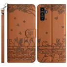 For Samsung Galaxy S24 FE 5G Cat Embossing Pattern Leather Phone Case with Lanyard(Brown) - 1