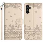 For Samsung Galaxy S24 FE 5G Cat Embossing Pattern Leather Phone Case with Lanyard(Beige) - 1