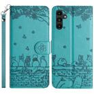 For Samsung Galaxy S25+ 5G Cat Embossing Pattern Leather Phone Case with Lanyard(Blue) - 1