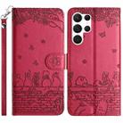 For Samsung Galaxy S25 Ultra 5G Cat Embossing Pattern Leather Phone Case with Lanyard(Red) - 1