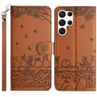 For Samsung Galaxy S25 Ultra 5G Cat Embossing Pattern Leather Phone Case with Lanyard(Brown) - 1