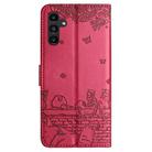 For Samsung Galaxy S25 FE 5G Cat Embossing Pattern Leather Phone Case with Lanyard(Red) - 3