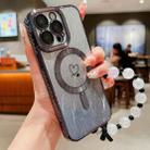 For iPhone 15 Pro Loves Leaves Gradient Glitter Bracelets Carbon Fiber Magsafe TPU Phone Case(Black) - 1