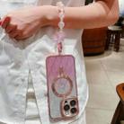 For iPhone 14 Plus Loves Leaves Gradient Glitter Bracelets Carbon Fiber Magsafe TPU Phone Case(Pink) - 2