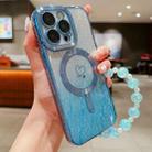 For iPhone 14 Pro Loves Leaves Gradient Glitter Bracelets Carbon Fiber Magsafe TPU Phone Case(Blue) - 1