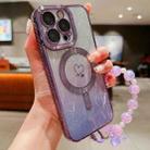 For iPhone 14 Pro Loves Leaves Gradient Glitter Bracelets Carbon Fiber Magsafe TPU Phone Case(Purple) - 1