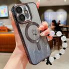 For iPhone 12 Loves Leaves Gradient Glitter Bracelets Carbon Fiber Magsafe TPU Phone Case(Black) - 1