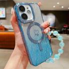 For iPhone 12 Loves Leaves Gradient Glitter Bracelets Carbon Fiber Magsafe TPU Phone Case(Blue) - 1