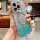 For iPhone 11 Pro Max Loves Leaves Gradient Glitter Bracelets Carbon Fiber Magsafe TPU Phone Case(Green) - 1