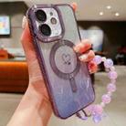 For iPhone 11 Loves Leaves Gradient Glitter Bracelets Carbon Fiber Magsafe TPU Phone Case(Purple) - 1