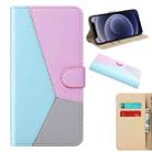 For iPhone 12 mini Tricolor Stitching Horizontal Flip TPU + PU Leather Case with Holder & Card Slots & Wallet(Blue) - 1