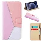 For iPhone 12 mini Tricolor Stitching Horizontal Flip TPU + PU Leather Case with Holder & Card Slots & Wallet(Pink) - 1