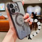 For iPhone 16 Plus Loves Leaves Gradient Glitter Bracelets Carbon Fiber Magsafe TPU Phone Case(Black) - 1