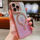 For iPhone 15 Pro Loves Gradient Glitter Carbon Fiber Magsafe TPU Phone Case(Pink) - 1