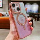 For iPhone 15 Plus Loves Gradient Glitter Carbon Fiber Magsafe TPU Phone Case(Pink) - 1