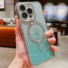 For iPhone 11 Pro Max Loves Gradient Glitter Carbon Fiber Magsafe TPU Phone Case(Green Silver) - 1