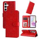 For Samsung Galaxy M35 Embossed Sunflower Leather Phone Case(Red) - 1