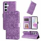 For Samsung Galaxy M35 Embossed Sunflower Leather Phone Case(Purple) - 1