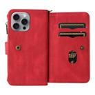 For iPhone 16 Pro Max Skin Feel Multi Card Slots Zipper Wallet Leather Phone Case(Red) - 3