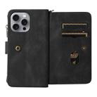 For iPhone 16 Pro Max Skin Feel Multi Card Slots Zipper Wallet Leather Phone Case(Black) - 3