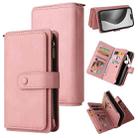 For iPhone 16 Pro Max Skin Feel Multi Card Slots Zipper Wallet Leather Phone Case(Pink) - 1