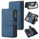 For iPhone 16 Pro Max Skin Feel Multi Card Slots Zipper Wallet Leather Phone Case(Blue) - 1