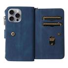 For iPhone 16 Pro Max Skin Feel Multi Card Slots Zipper Wallet Leather Phone Case(Blue) - 3