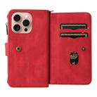 For iPhone 16 Pro Skin Feel Multi Card Slots Zipper Wallet Leather Phone Case(Red) - 3