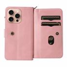 For iPhone 16 Pro Skin Feel Multi Card Slots Zipper Wallet Leather Phone Case(Pink) - 3