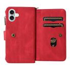 For iPhone 16 Plus Skin Feel Multi Card Slots Zipper Wallet Leather Phone Case(Red) - 3