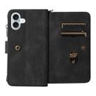 For iPhone 16 Plus Skin Feel Multi Card Slots Zipper Wallet Leather Phone Case(Black) - 3