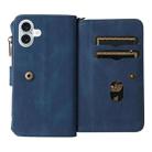 For iPhone 16 Plus Skin Feel Multi Card Slots Zipper Wallet Leather Phone Case(Blue) - 3