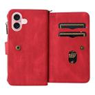 For iPhone 16 Skin Feel Multi Card Slots Zipper Wallet Leather Phone Case(Red) - 3