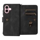 For iPhone 16 Skin Feel Multi Card Slots Zipper Wallet Leather Phone Case(Black) - 3
