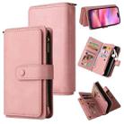 For iPhone 16 Skin Feel Multi Card Slots Zipper Wallet Leather Phone Case(Pink) - 1