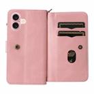 For iPhone 16 Skin Feel Multi Card Slots Zipper Wallet Leather Phone Case(Pink) - 3