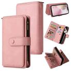 For iPhone SE 2024 Skin Feel Multi Card Slots Zipper Wallet Leather Phone Case(Pink) - 1