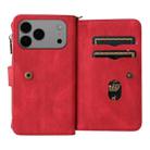 For iPhone 17 Pro Max Skin Feel Multi Card Slots Zipper Wallet Leather Phone Case(Red) - 3