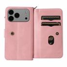 For iPhone 17 Pro Max Skin Feel Multi Card Slots Zipper Wallet Leather Phone Case(Pink) - 3