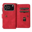 For iPhone 17 Pro Skin Feel Multi Card Slots Zipper Wallet Leather Phone Case(Red) - 3