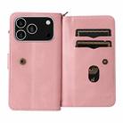 For iPhone 17 Pro Skin Feel Multi Card Slots Zipper Wallet Leather Phone Case(Pink) - 3