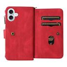 For iPhone 17 Skin Feel Multi Card Slots Zipper Wallet Leather Phone Case(Red) - 3