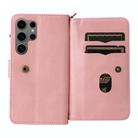 For Samsung Galaxy S25 Ultra 5G Skin Feel Multi Card Slots Zipper Wallet Leather Phone Case(Pink) - 3