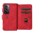 For OPPO Reno12 Pro Global Skin Feel Multi Card Slots Zipper Wallet Leather Phone Case(Red) - 3